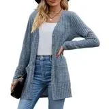 AELand Cardigan à Manches Longues pour Femmes Léger Boutonné en Tricot Brossé avec Poches, S2TG