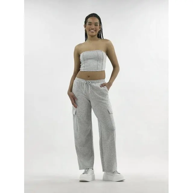 No Boundaries Tube Top and Cargo Sweatpants Set, 2-Piece, Women's