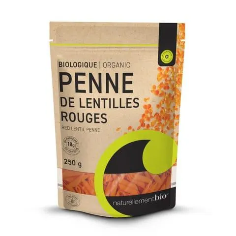Pâtes de légumineuses - Penne protéinés de lentilles rouges biologiques