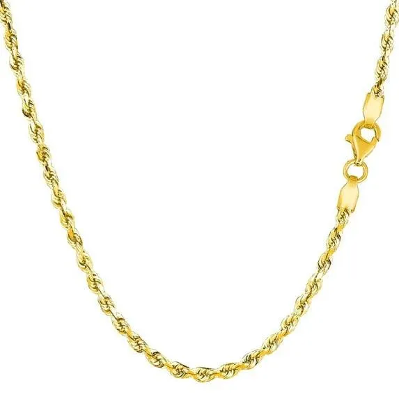 10k REAL Yellow or White Gold 2.00mm Shiny Hollow Rope Chain Necklace for Pendants and Charms with Lobster-Claw Clasp (16", 18" 20" 22" or 24 inch)