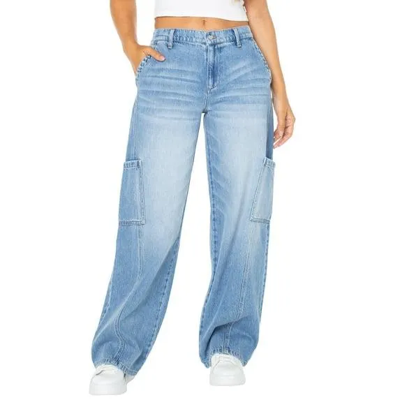 Celebrity Pink Women's and Women's Plus Cargo Wide Leg Jeans, Sizes XS-4X