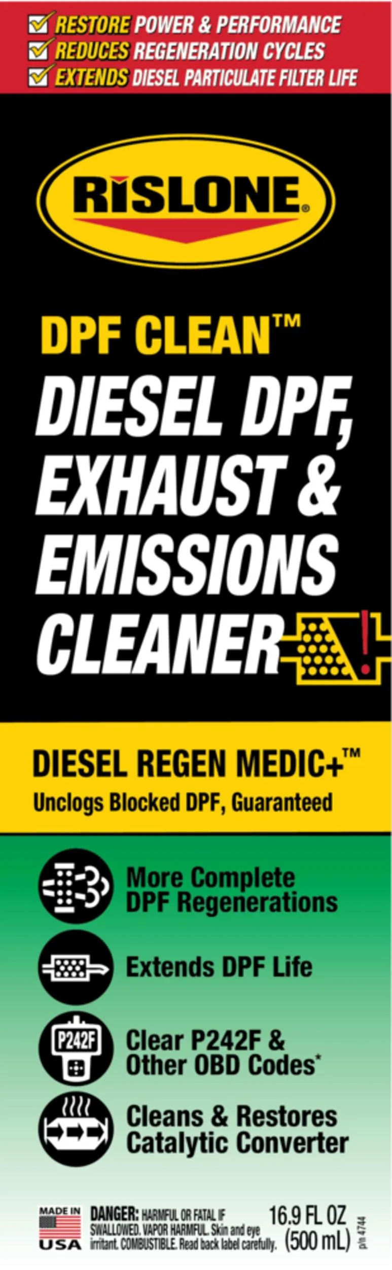 Rislone Diesel DPF, nettoyant pour systèmes d'échappement et d'émissions, 500 ml