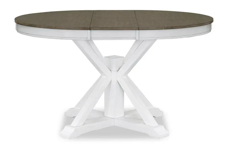 Table de salle à manger ronde Brook de 42 po à 54 po (L) avec rallonge - blanche et brune