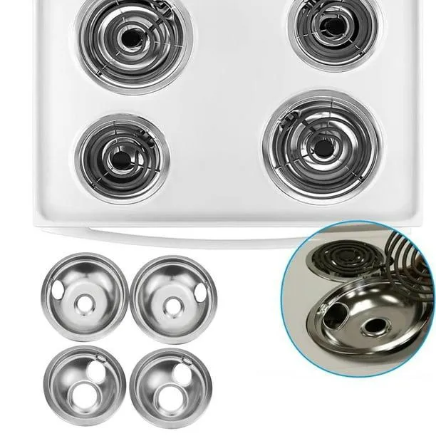 Riforla Ensemble de 4 Poêles en Acier Inoxydable Anneau de Brûleur pour W10278125 Couvercle de Brûleur Ustensiles de Cuisson Électrique Argent Taille Unique