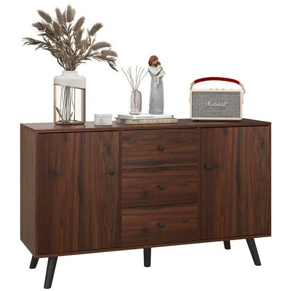 Buffet 2 cabinets/3 tiroirs HOMCOM 50 l. x 15,7 p. x 29,9 po h. aspect grain de bois brun marron