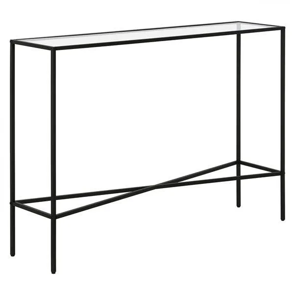 Table console industrielle Henley de Hailey Home 42 po l. x 30 po h. en métal bronze noirci avec plateau en verre