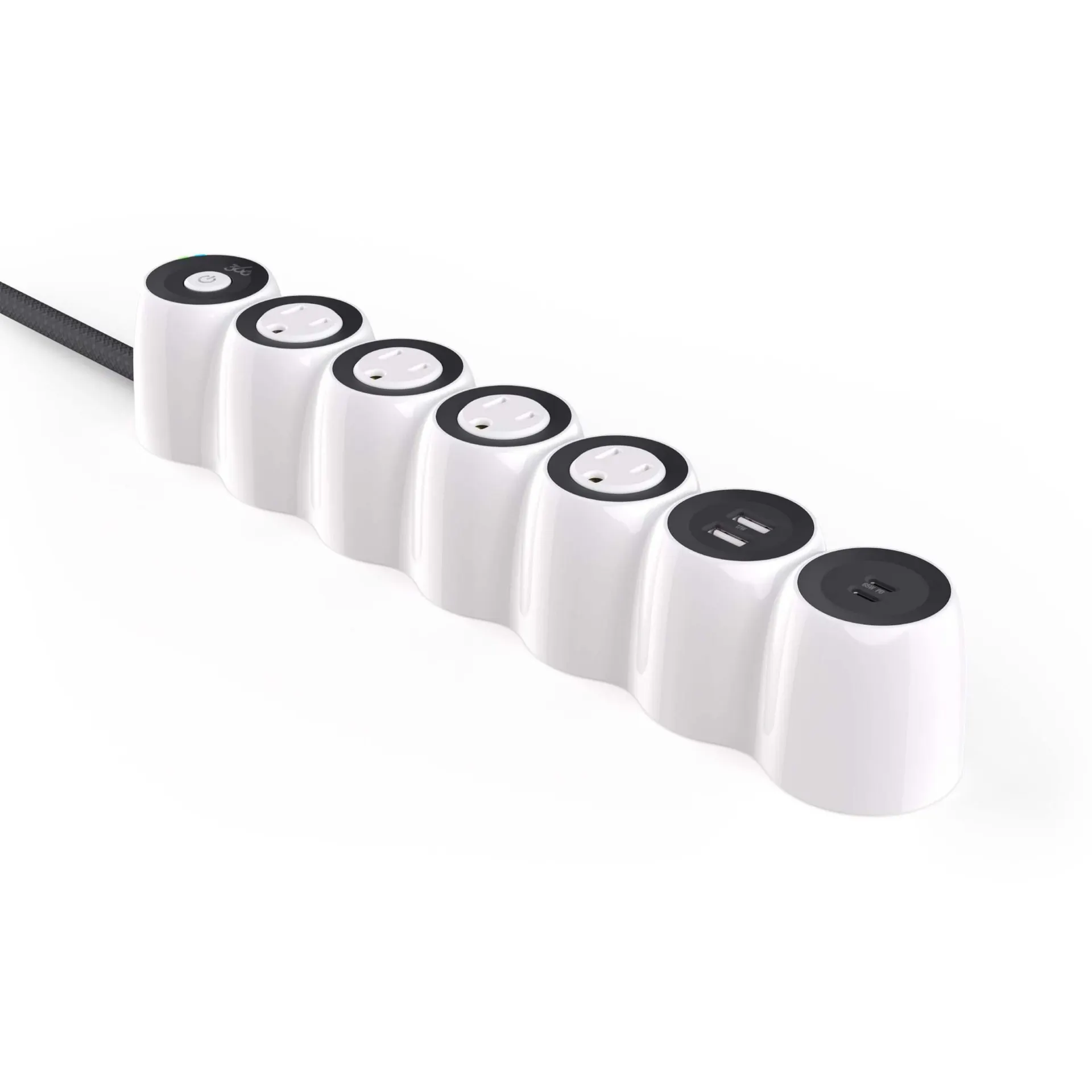 Barre d'alimentation PowerCurve77 avec cordon de 6 pieds, tressé, blanc