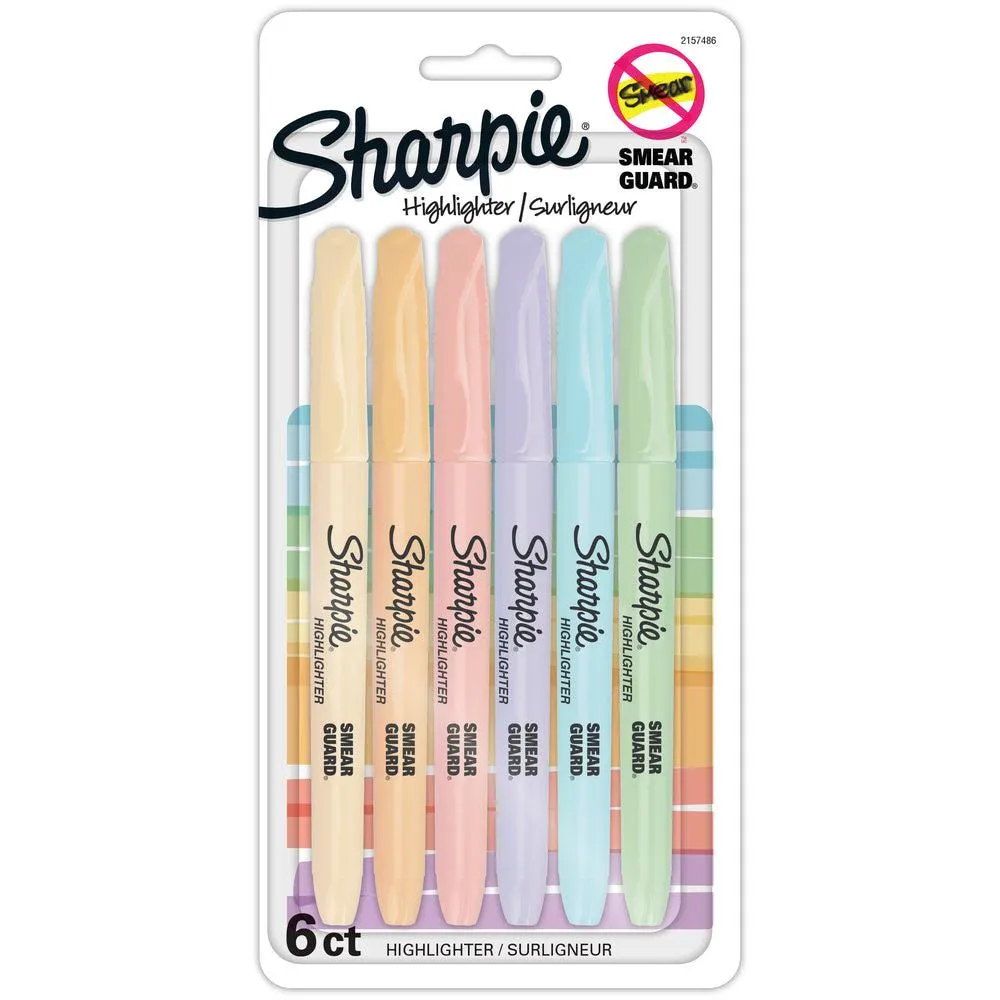 Sharpie - Surligneurs de poche pointe biseautée de - couleurs pastel variées - Paquet de 6