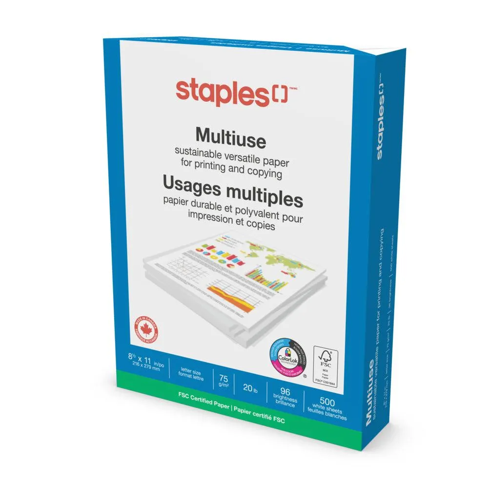 Papier multiusage certifié FSC de Staples, 20 lb, 8.5 x 11 po, blanc, 500 feuilles