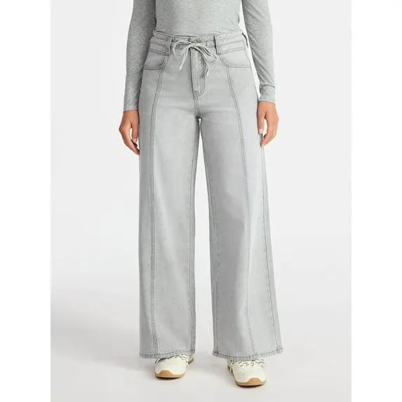 Time and Tru Women's and Women's Plus Relaxed Tie Waist Wide Leg Jeans, 31" Inseam, Sizes 0-20