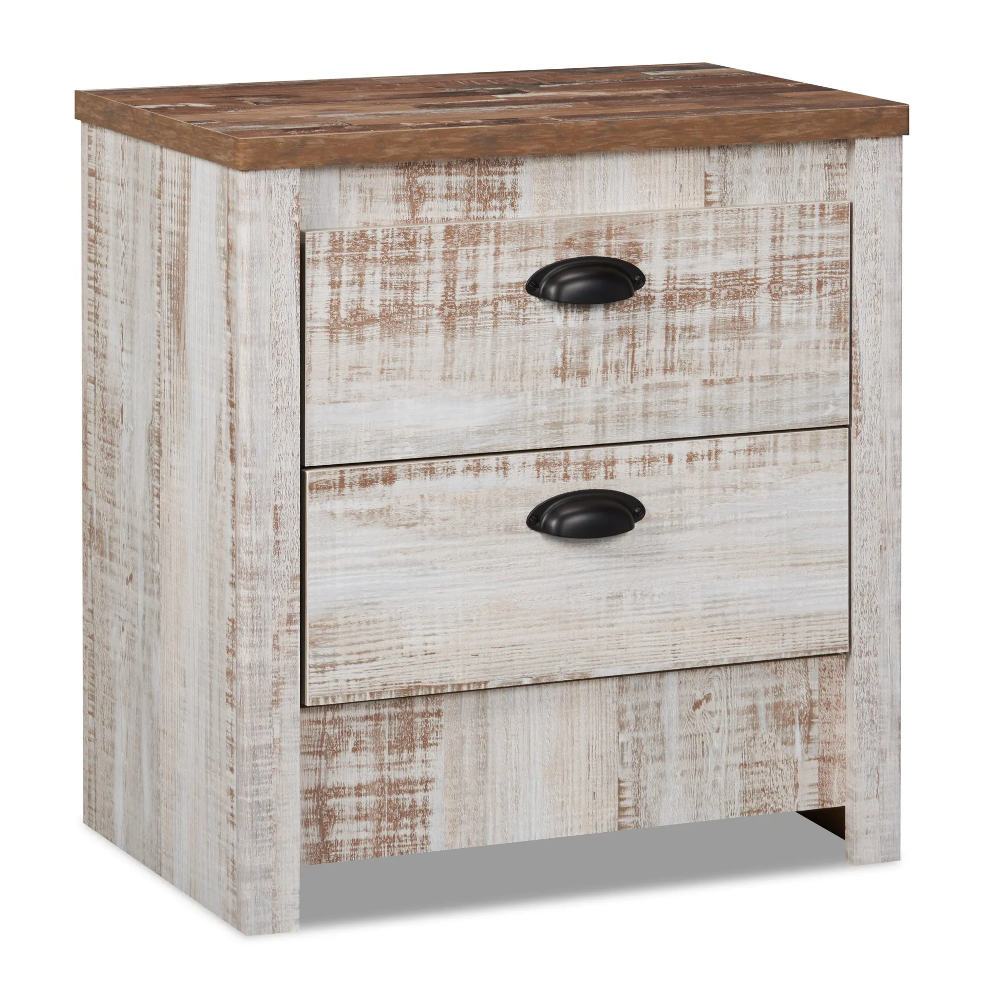 Table de nuit Kaia de 23,82 po (L) x 25,1 po (H) à 2 tiroirs, fabriquée au Canada - blanchie