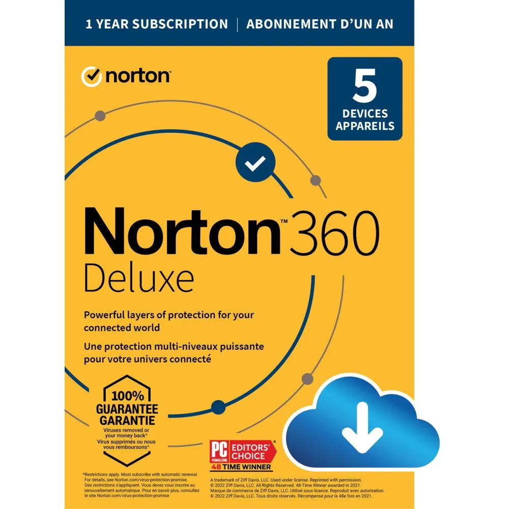 Norton - 360 Deluxe logiciel antivirus - 5 appareils - abonnement d'un an [téléchargement]