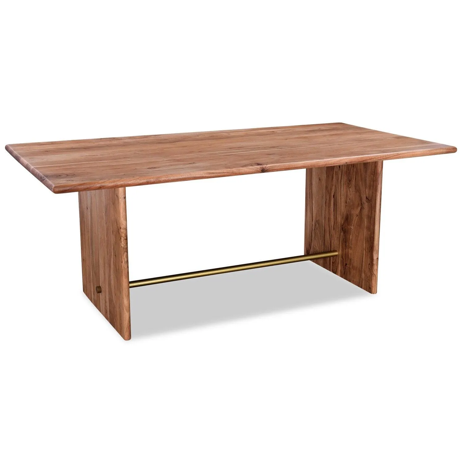 Table de salle à manger Malta de 79 po (L) en acacia avec touches dorées et base à tréteaux - brun naturel