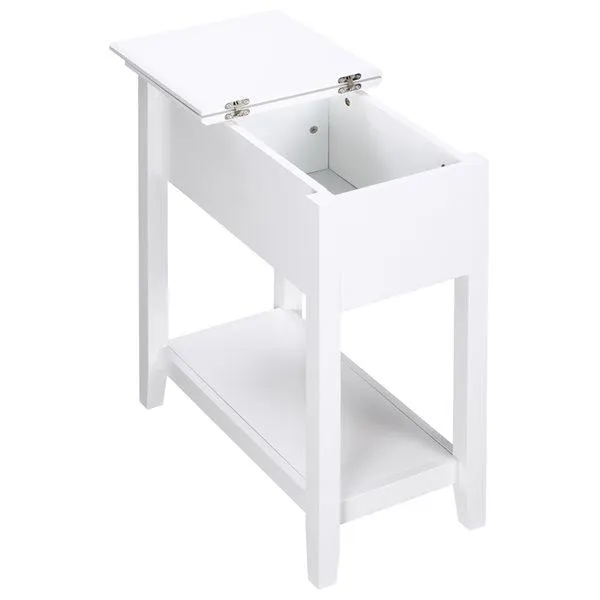 Table pour canapé HOMCOM rectangulaire en composite blanc à dessus rabattable