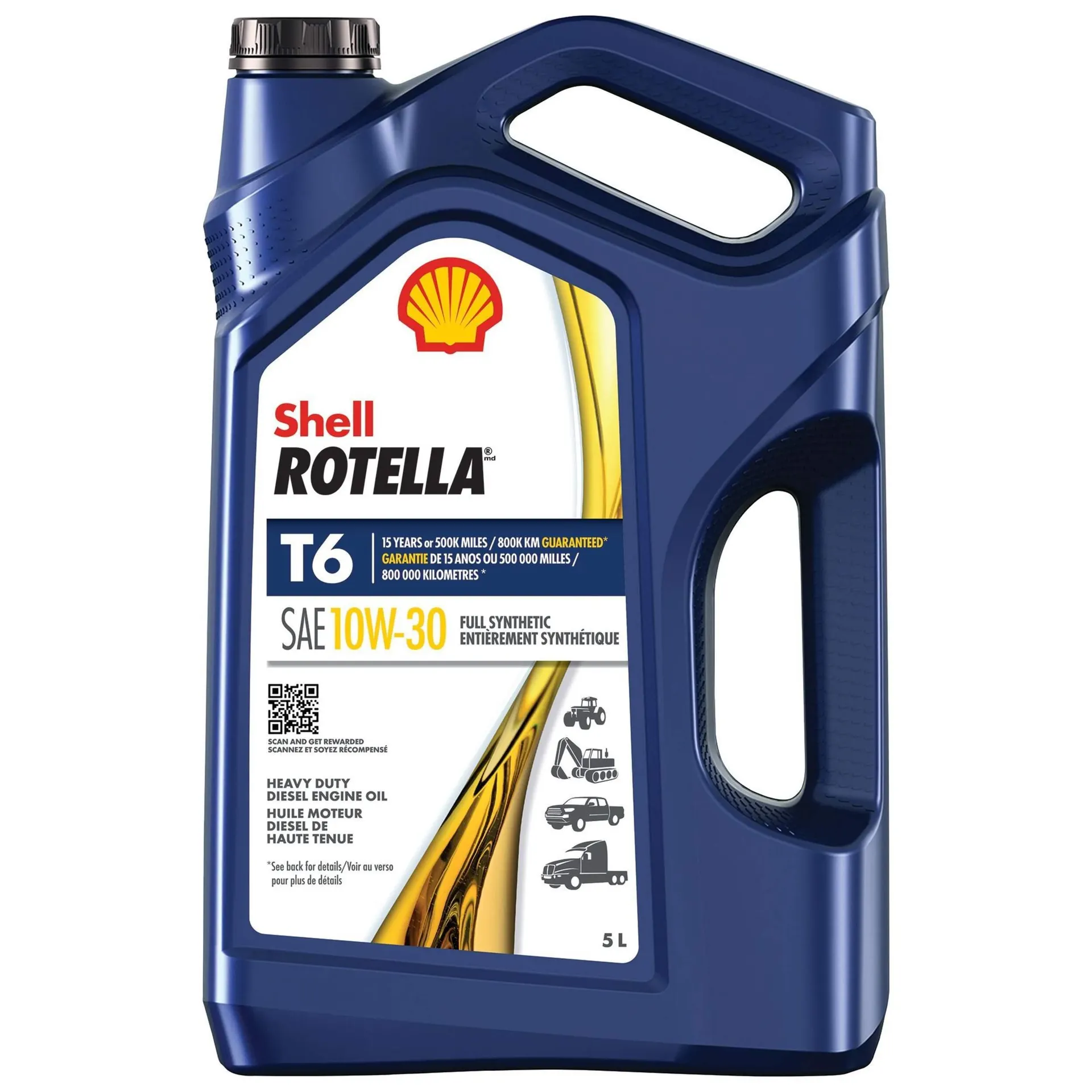 Huile moteur Diesel synthétique Shell Rotella T6 10W30, 5 L