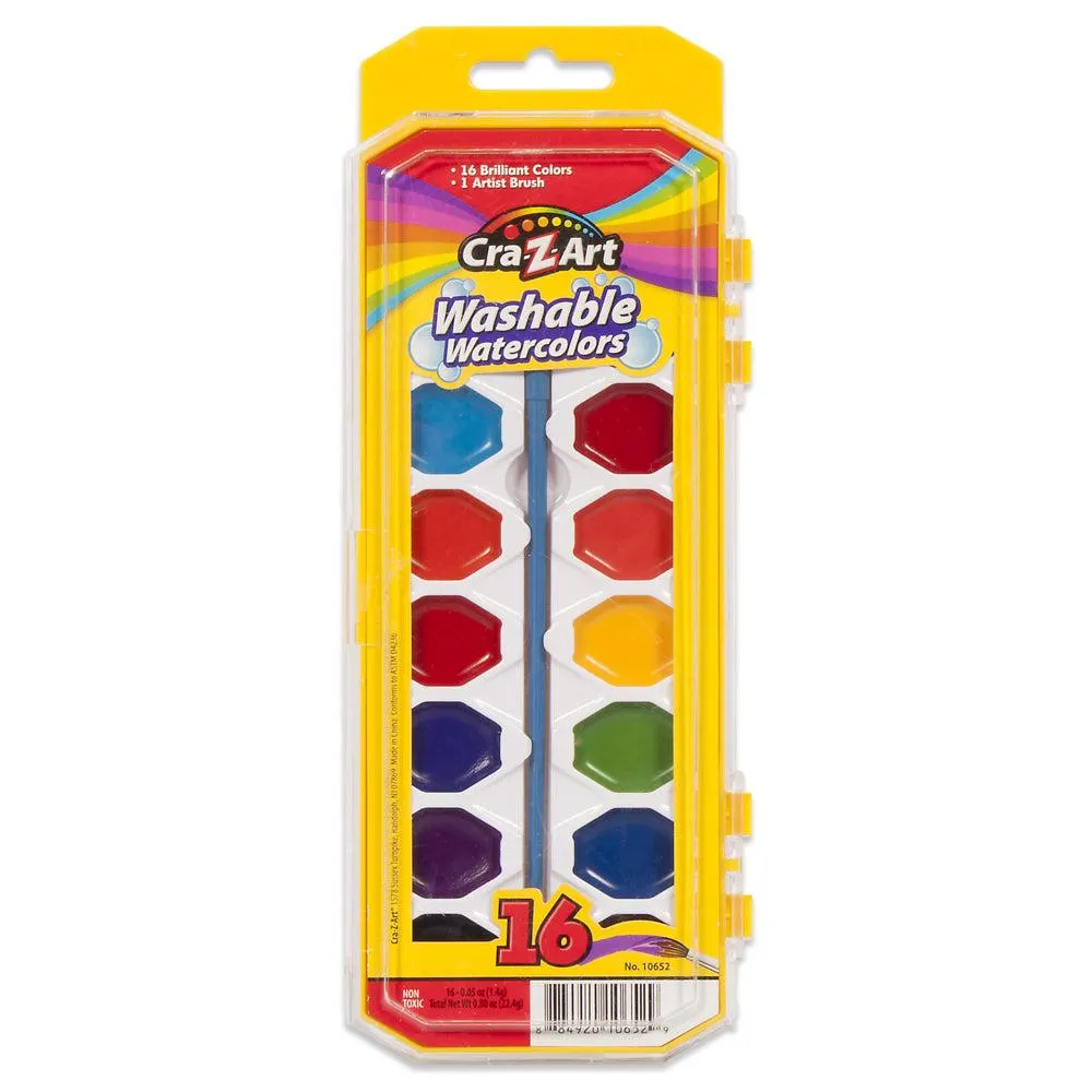 Cra-Z-Art - Aquarelles lavables avec pinceau - Paquet de 16
