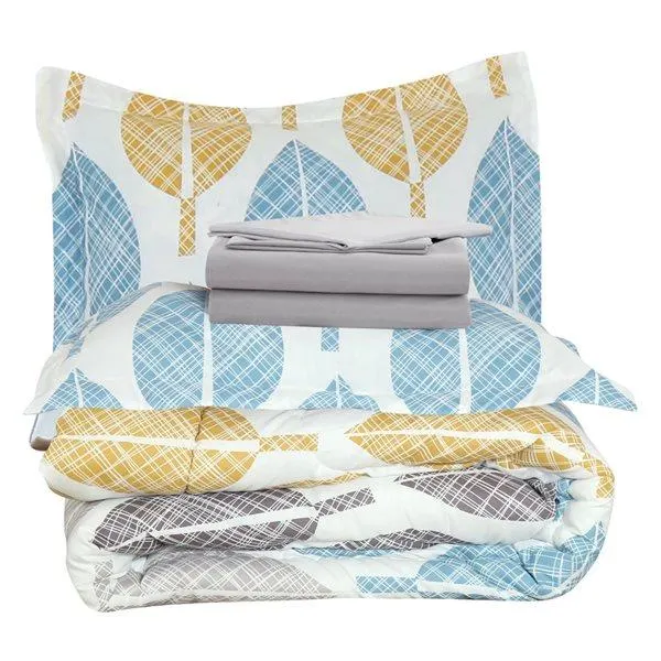 Ensemble douillette au motif floral gris et blanc Marina Decoration pour grand lit, 7 pièces