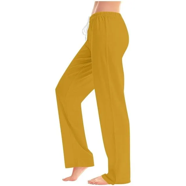 Maplenight Womens Vêtements d'Été pour la Maison Pantalon Long Couleur Unie Taille Élastique avec Cordon de Serrage Pantalon Grand Décontracté 2025 Liquidation