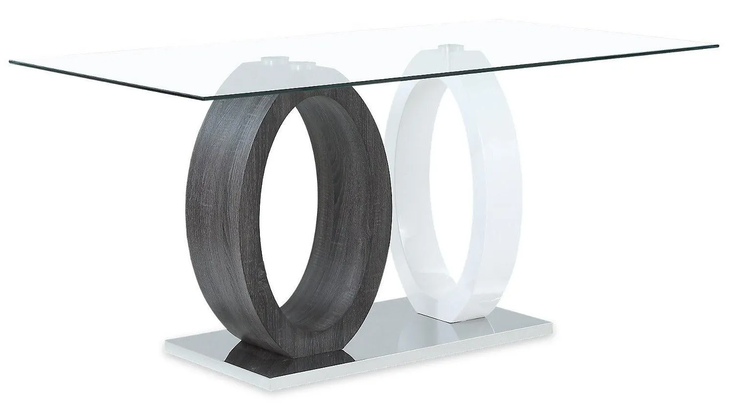 Table de salle à manger Jaye de 63 po (L) avec dessus en verre et base piédestal - grise et blanche