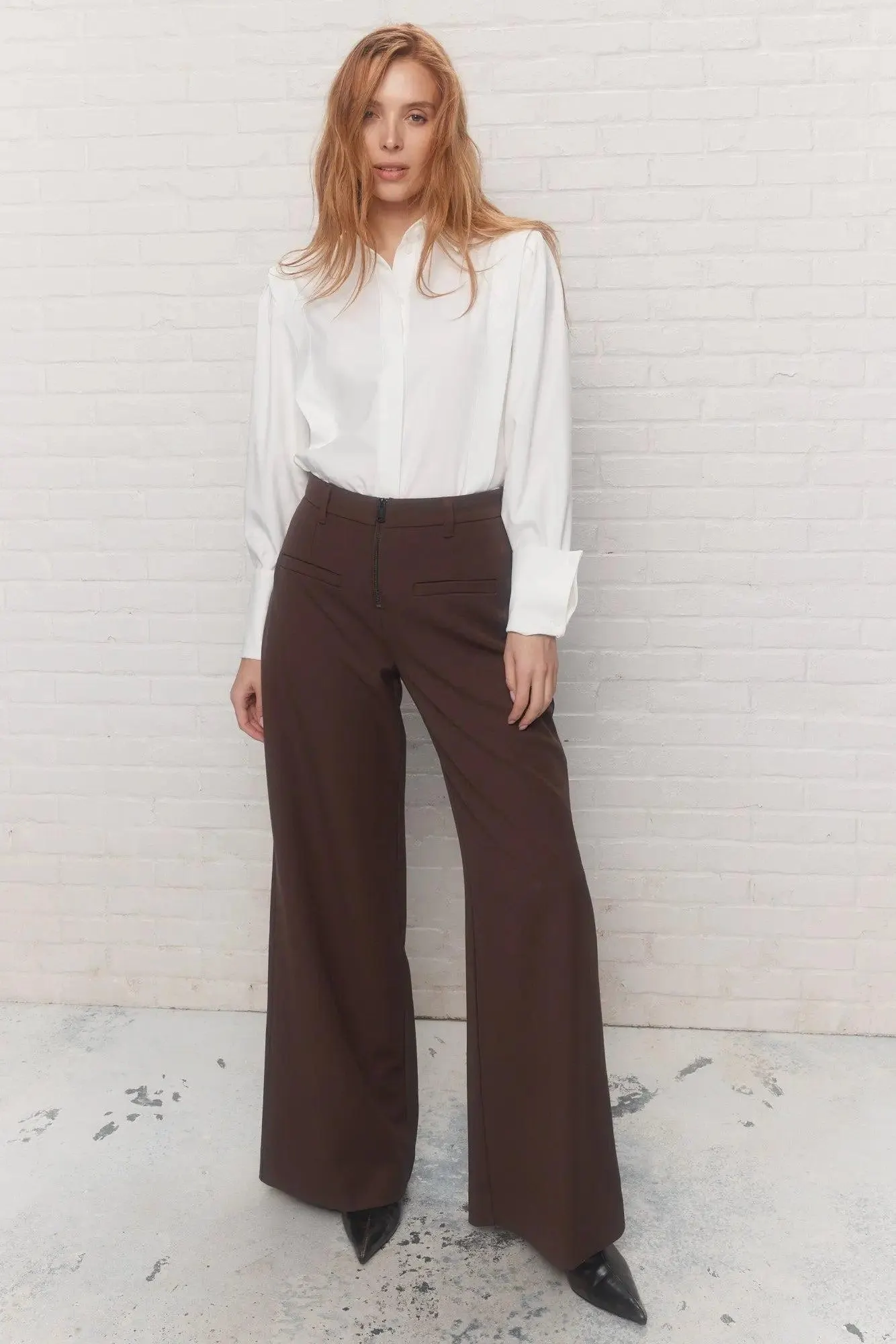 Cady | Pantalon brun à jambes larges