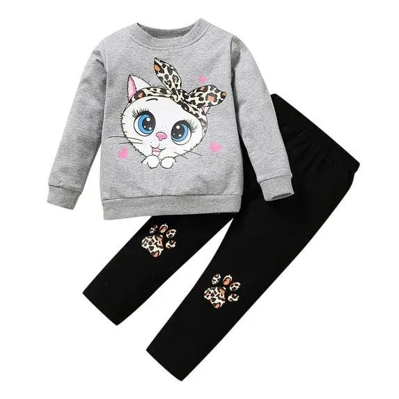 newwalpole Girls Clothes, Girls Outfits Cartoon Sweatshirt Tops and Leggings Sweatpants 2 Piece Fall Winter Clothes Set Gray for Size 5-6 Years