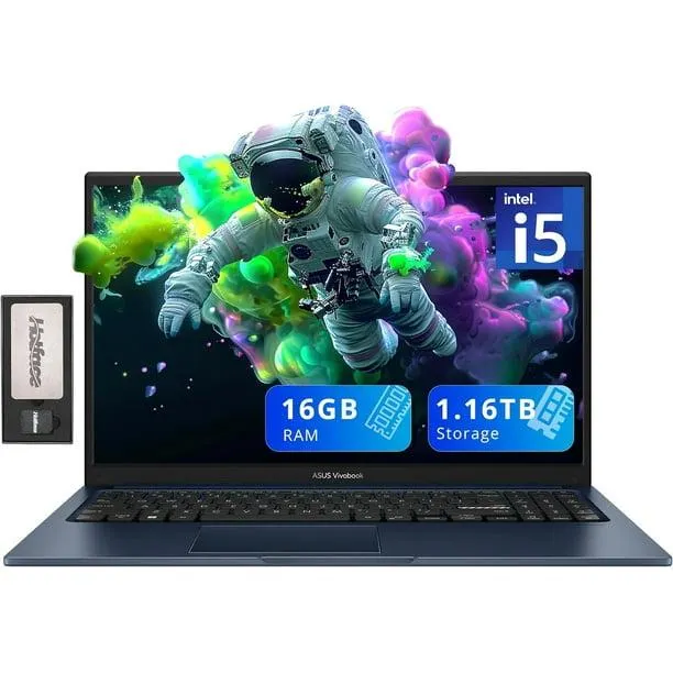 ASUS Vivobook 15 Ordinateur Portable Professionnel, Écran 15.6 Pouces FHD, Intel i5-1235U, 16 Go RAM, 1.16TB Stockage(1 To SSD+160GB Dock Station d'Accueil), Intel Iris Xe Graphics, Caméra HD, Pavé Numérique, WiFi 5, Win 11, Bleu