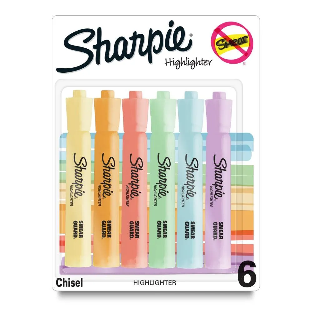 Sharpie - Surligneurs à réservoir pointe biseautée de - couleurs pastel variées - Paquet de 6