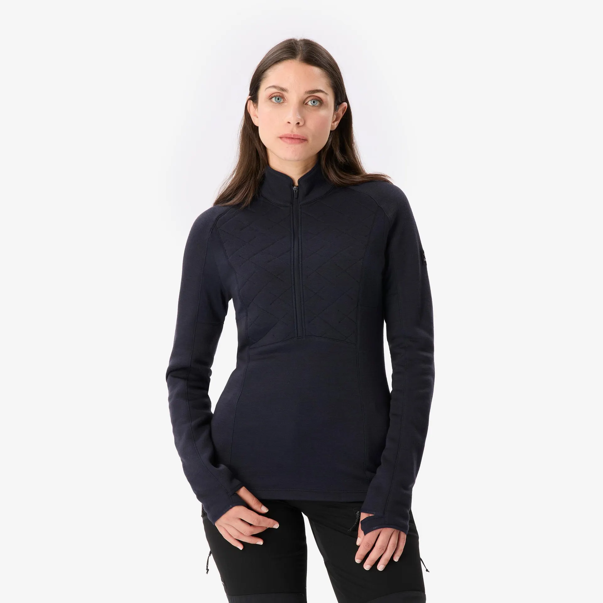 Chandail à manches longues et demi-zip en laine mérinos femme, Merino Resist