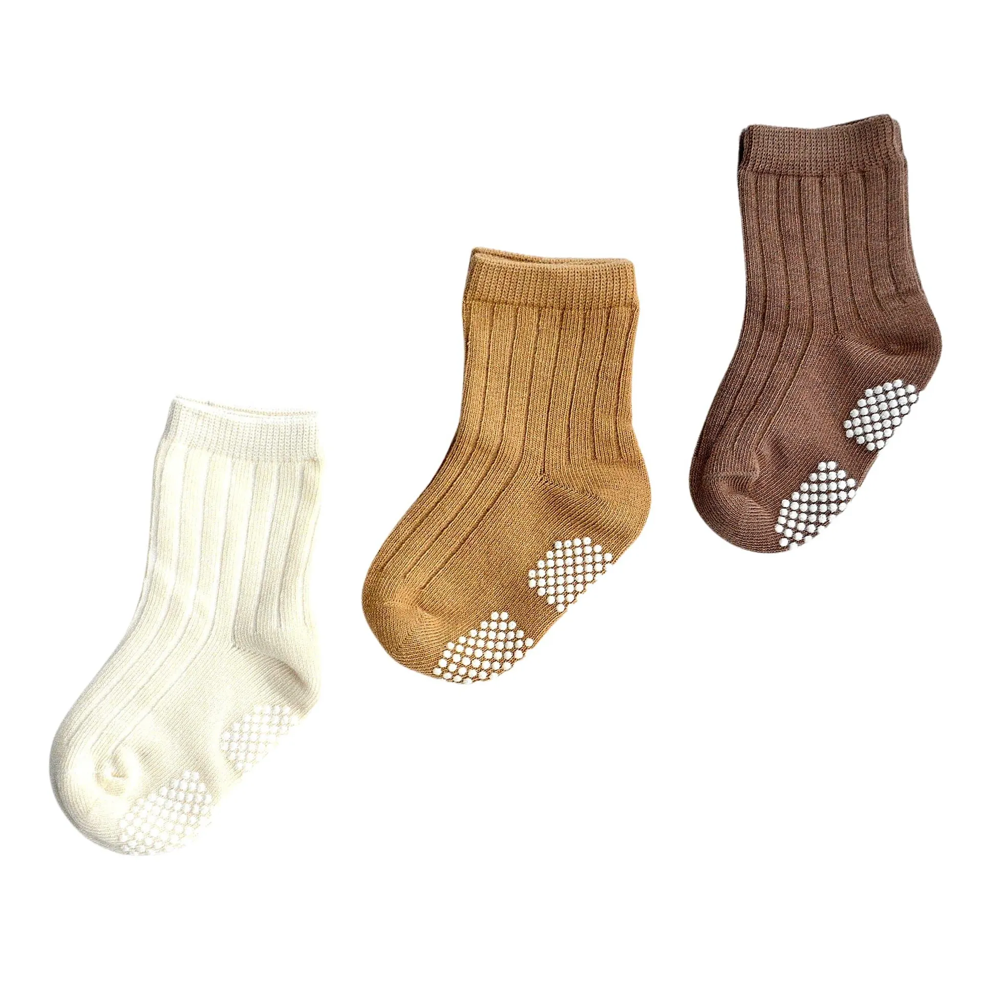 Beige Brown 3-Pack Socks Sizes 6-36m