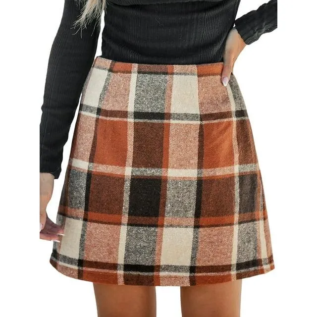 Cupshe Women Brick Red Plaid Mini Skirt, Size M.