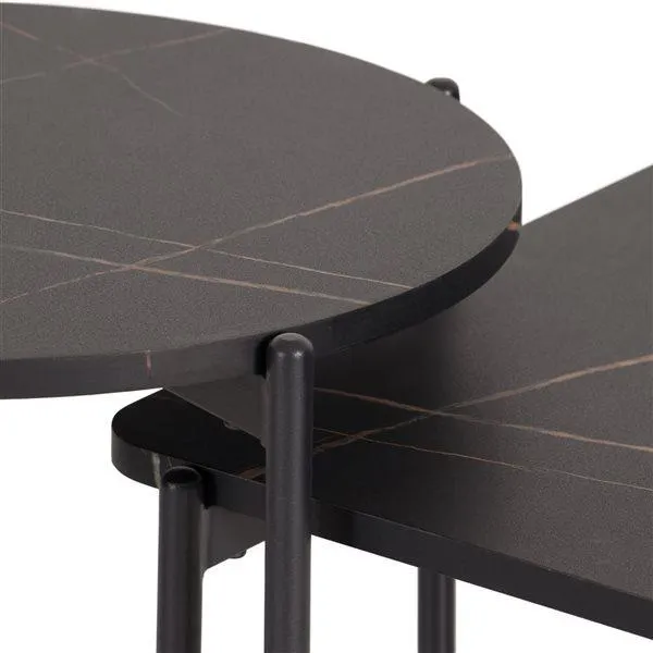 Ensemble de tables basses et d'appoint Arlo CorLiving en marbre synthétique à pattes métalliques noires