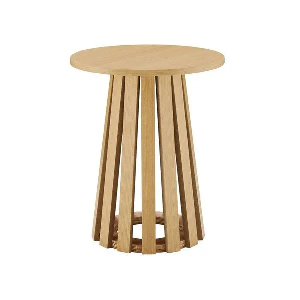 Table d'appoint moderne à base conique à lattes Layla Manhattan Comfort 17,7 diamètre x 21,1 po h. MDF chêne naturel