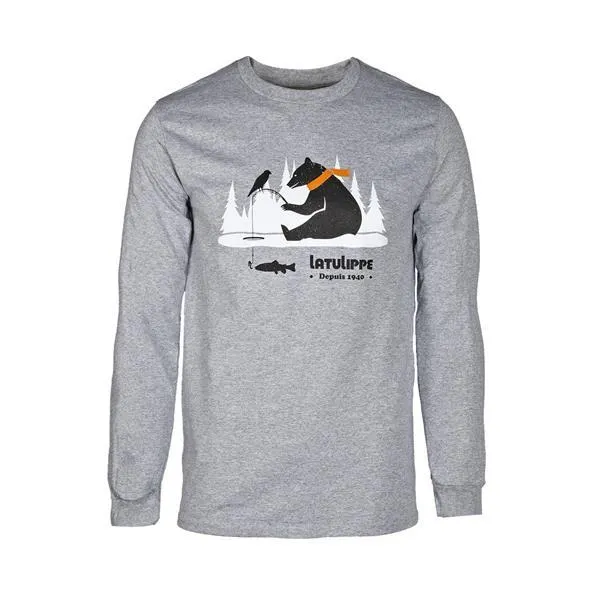 T-shirt manches longues Ours pêcheur pour homme