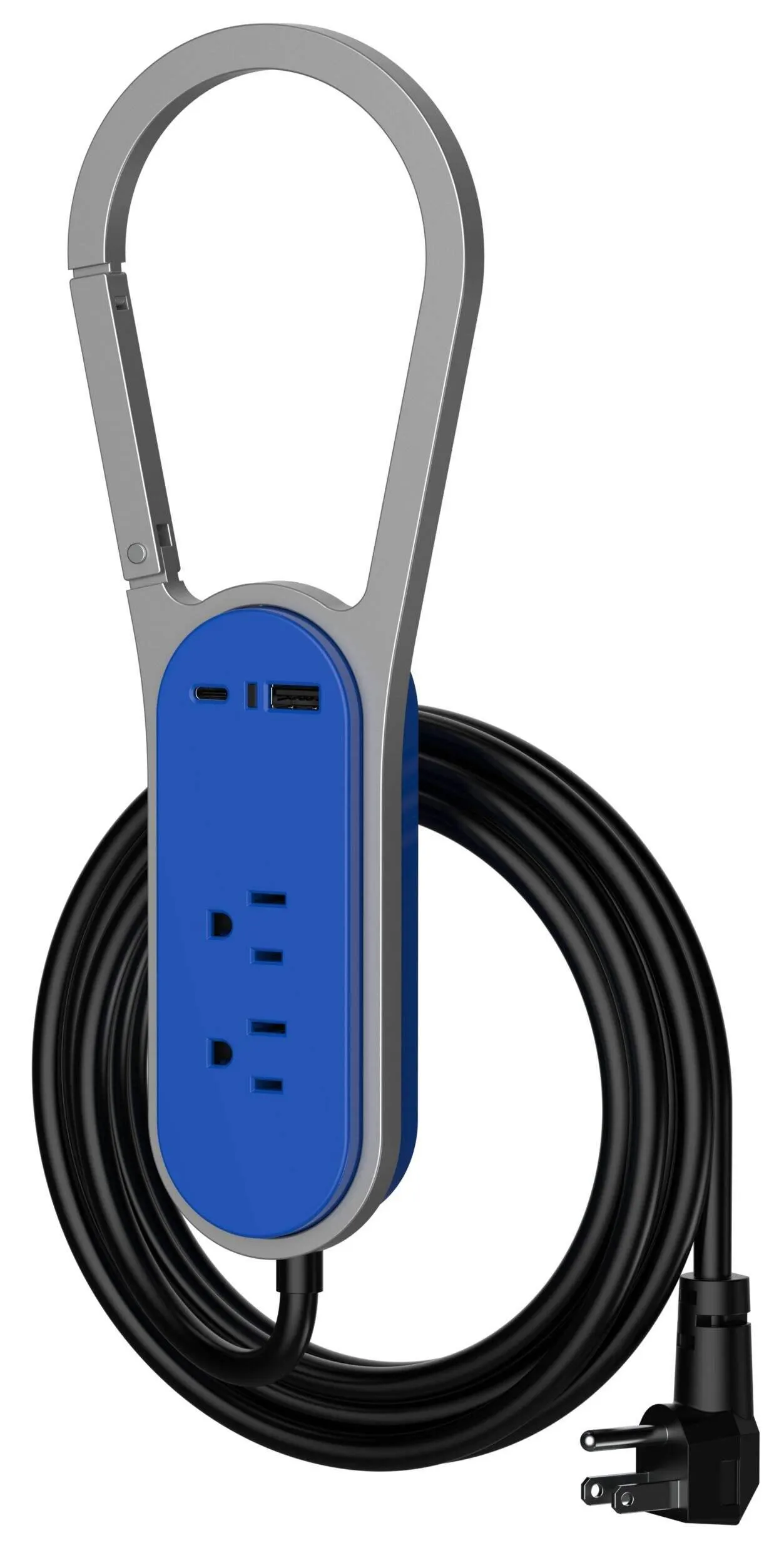 Barre d'alimentation robuste en métal à 2 prises et 2 ports USB avec mousqueton Mastercraft, cordon de 10 pi, noir