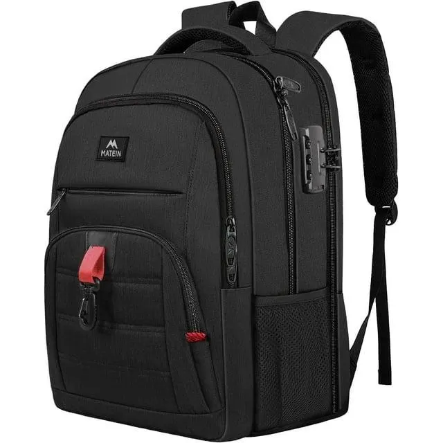 Matein Large Laptop Backpack with USB Charging Port & Lock, 17inch TSA-Approved Water-Resistant Travel Backpack for Men, Black