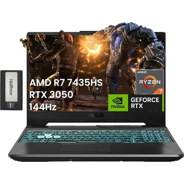 ASUS TUF A15 Ordinateur Portable de Jeu, Écran 15.6 Pouces FHD 144Hz, AMD Ryzen 7 7435HS, GeForce RTX 3050, 16 Go DDR5, 1 To SSD, Clavier Rétroéclairé RGB, Caméra HD, Wi-Fi 6, Win 11, Noir, Station d'Accueil 256 Go