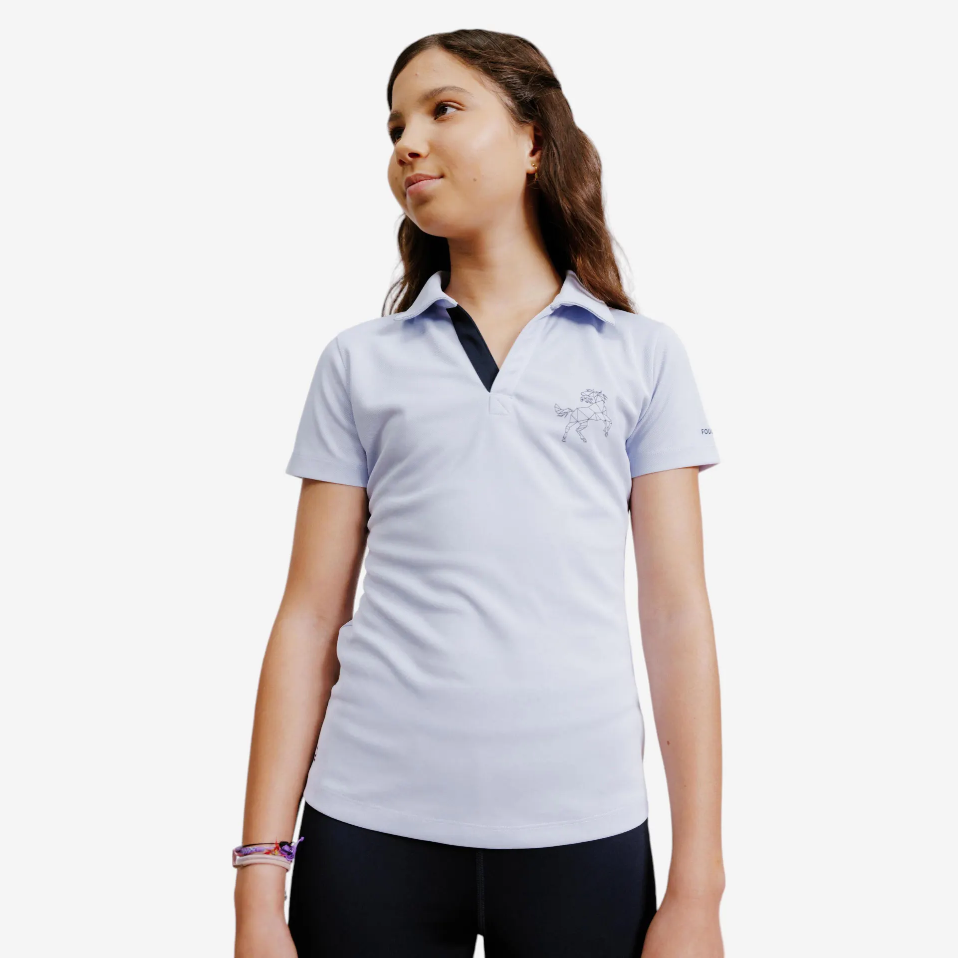 Polo d'équitation à manches courtes léger mesh enfant - 500 violet