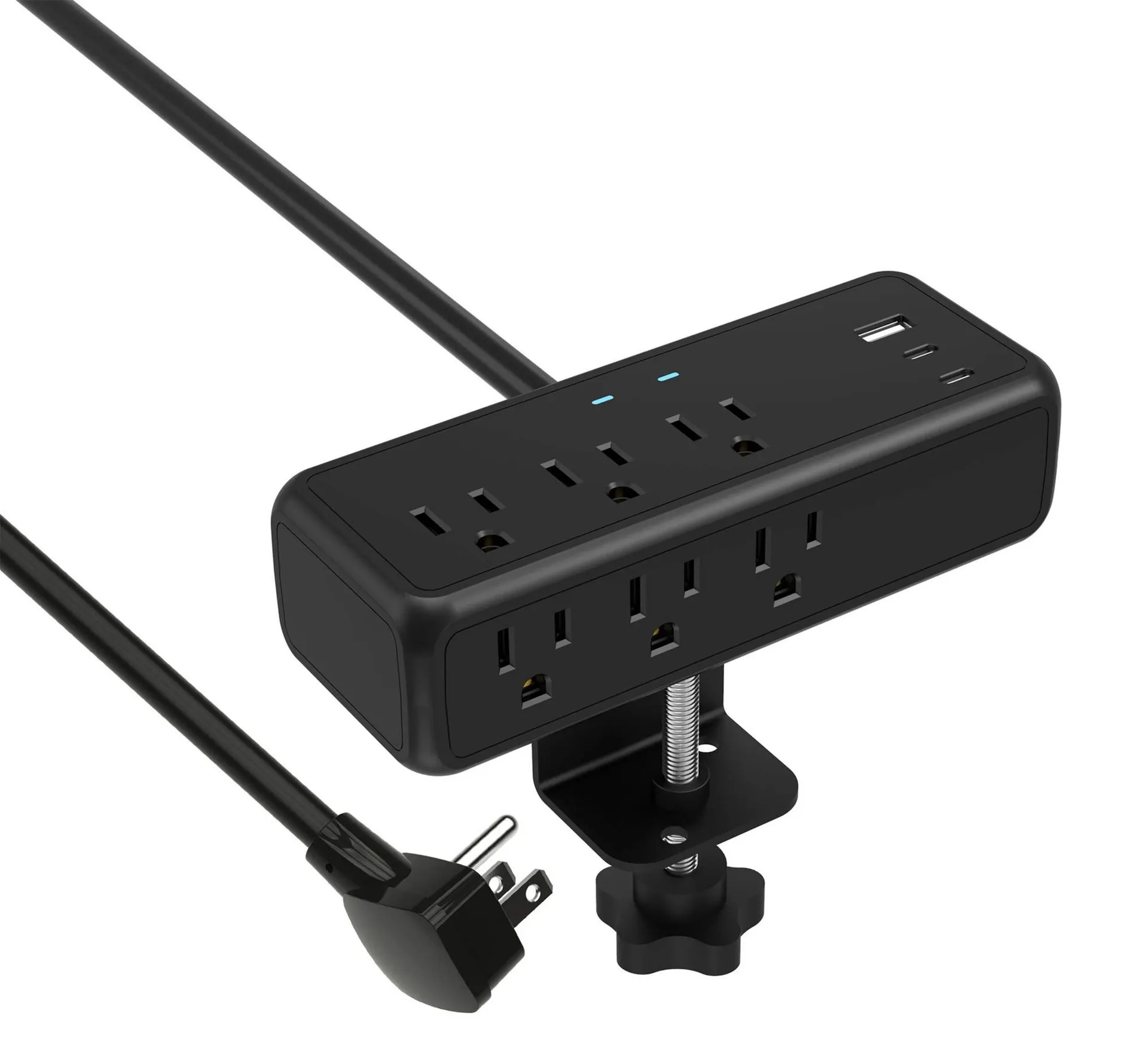 Barre d'alimentation à pince de bureau à 6 prises avec limiteur de surtension et port de chargement USB NOMA, cordon de 6 pi, 490 joules, noir
