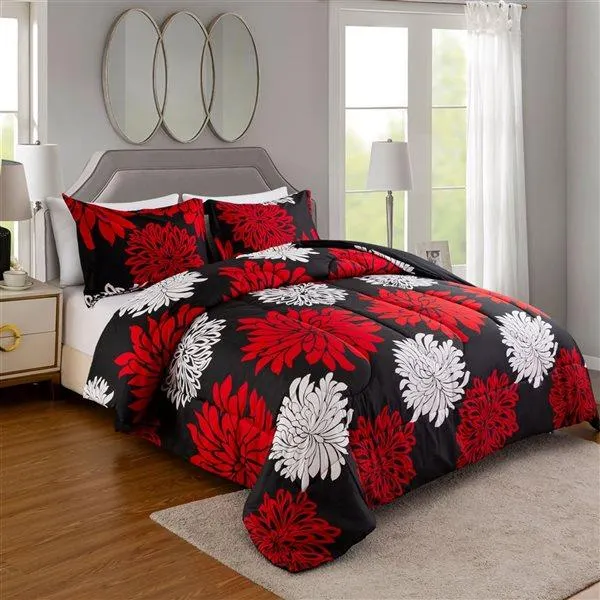 Couvre-lit pour lit simple 2 morceaux Marina Decoration moelleuse avec motif floral rouge et blanc moderne