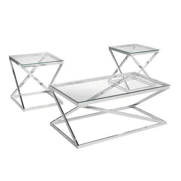 Ensemble de 3 tables basses Gavin par Brassex métal argent