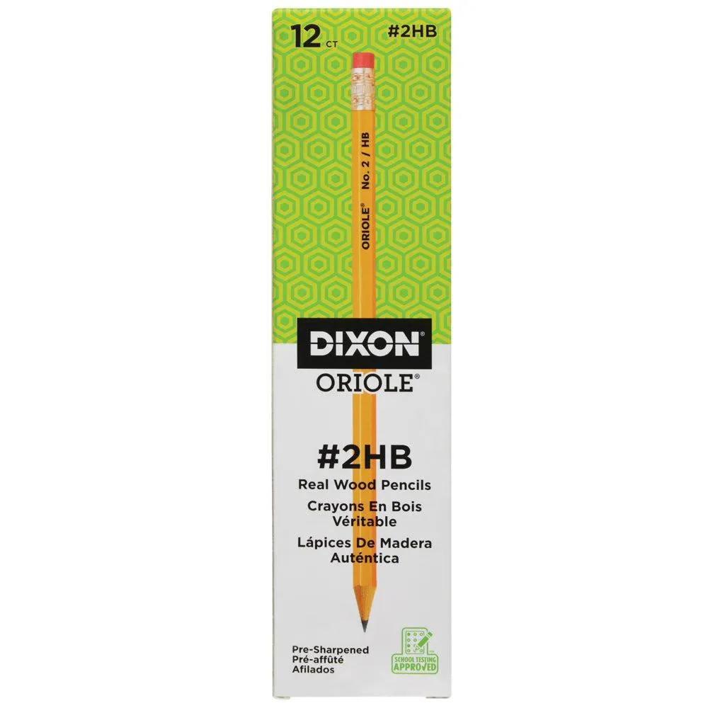 Dixon - Crayons en bois Oriole - Tendre - #2 HB - Jaune - Paquet de 12