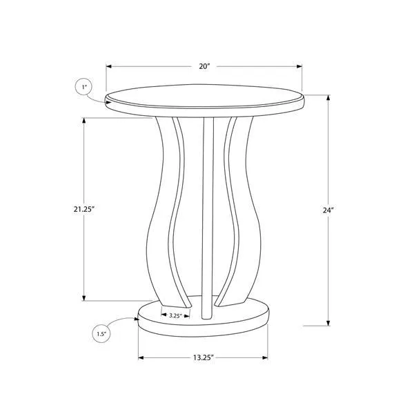 Table d'appoint, 20 po x 24 po, verre, argent