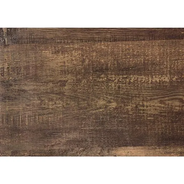 Table d'appoint, faux bois brun et métal noir