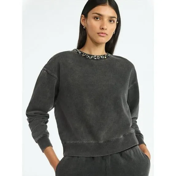 Scoop Women’s and Women's Plus Mineral Washed Rhinestone Crewneck Sweatshirt, Sizes XS-4X