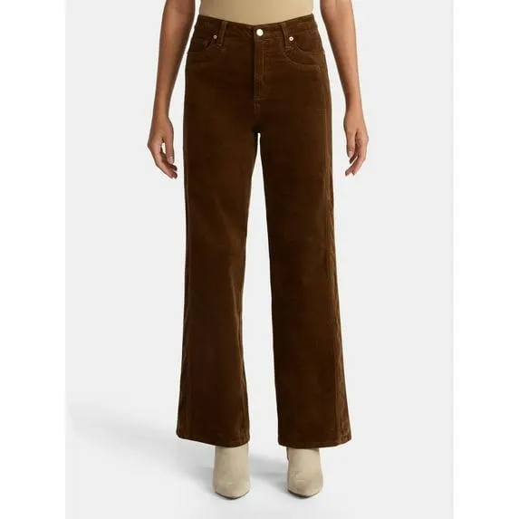 Time and Tru Women's and Women's Plus Corduroy Seamed Wide Leg Pants, 31" Inseam, Sizes 2-22