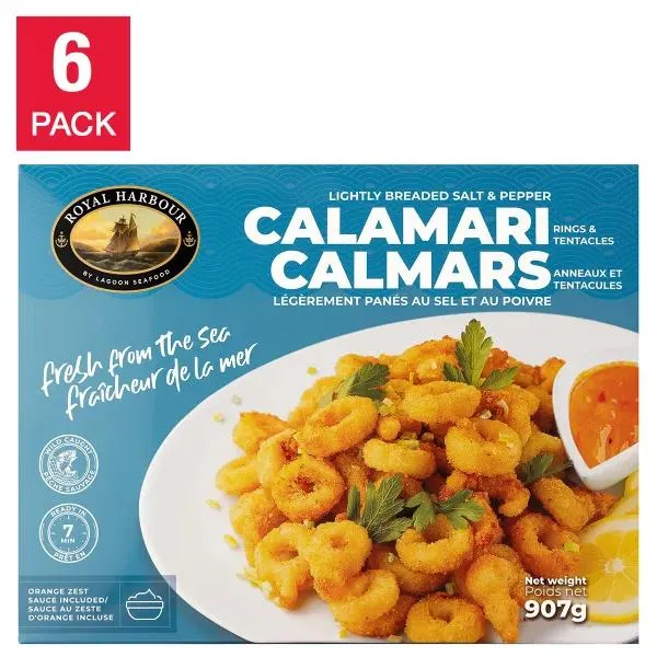 Royal Harbour Lightly Breaded Calamari Squid Rings and Tentacles, 6 × 907 g