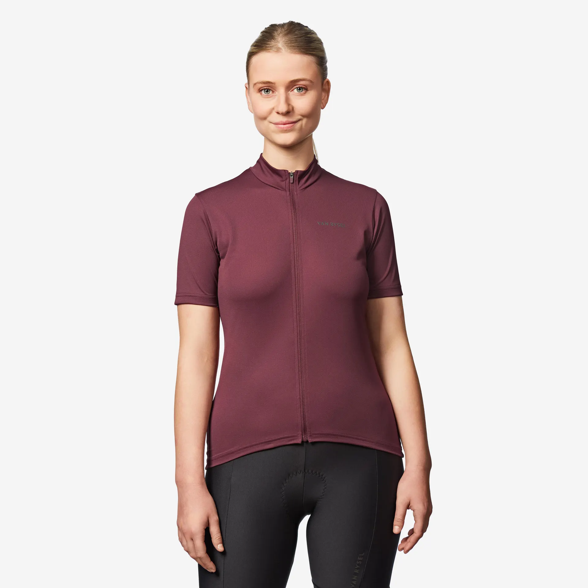 Maillot manches courtes de vélo essential femme - RC 100 bordeaux