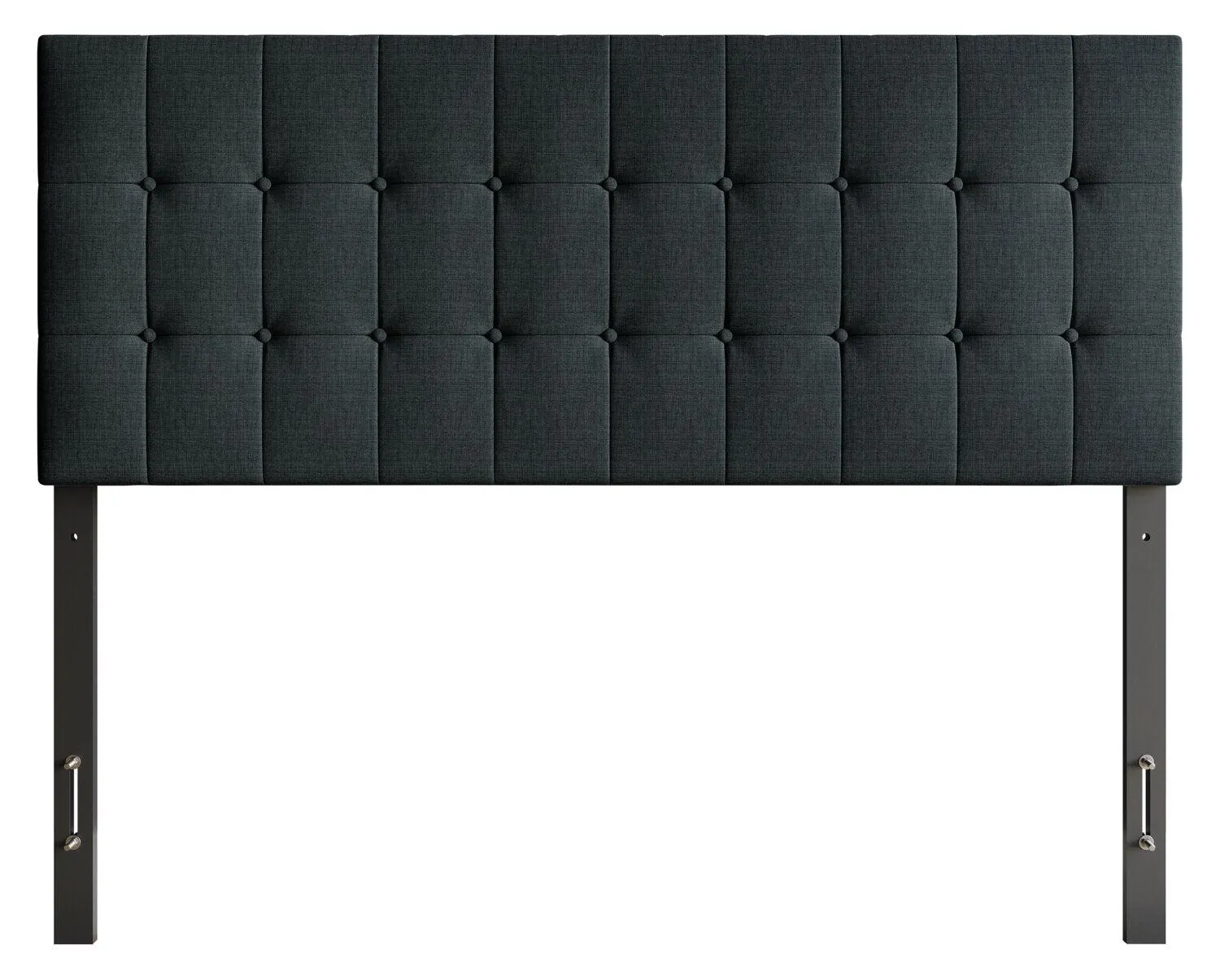 Tête de lit rembourrée Ellis en tissu anthracite avec capitonnage à boutons - format lit double