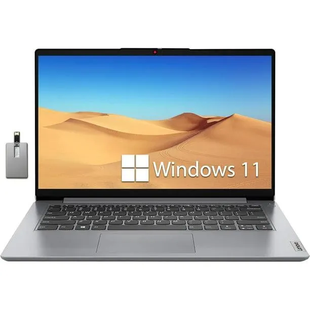 Lenovo IdeaPad 1 Ordinateur Portable 14 Pouces HD, Processeur Intel Celeron N4020, 4 Go RAM, 128 Go SSD, Intel UHD Graphics, Caméra HD, Wi-Fi 6, Bluetooth, HDMI, Windows 11, Gris, Carte USB 128 Go Hotface