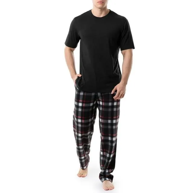 Fruit of The Loom Men's Short Sleeve T-Shirt and Fleece Pajama Pant Set, Sizes S-5XL